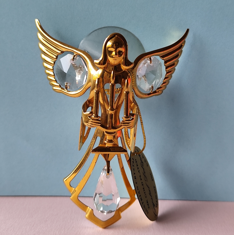 3/$25💙24K Gold Plated Austrian Crystal Angel Figure with tag and Suction Cup